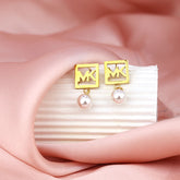 MK-Inspired Gold Pearl Drop Earrings